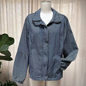 Striped lightweight Utility Jacket Women XL Striped French Workwear Minimalist